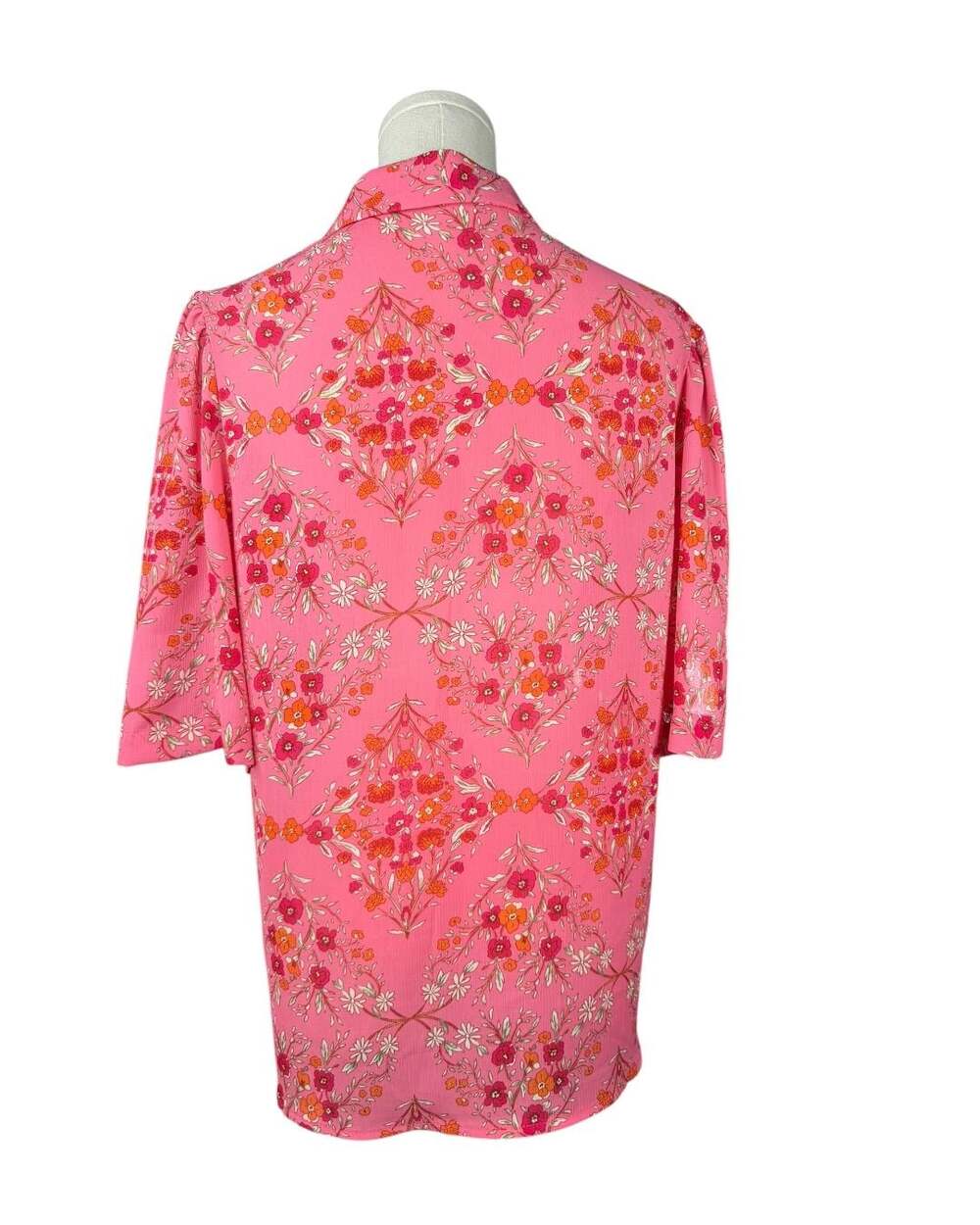 Vintage Pink Floral Short Sleeve Button-Down Shirt Sz. M JS-51 - Picture 3 of 5